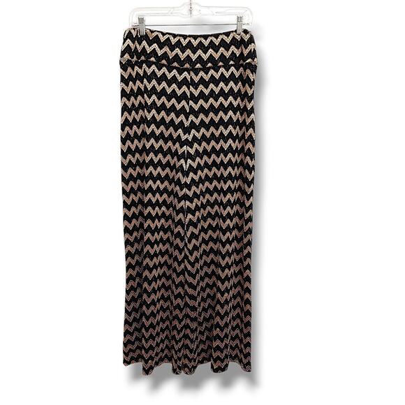 Palazzo Chevron Pants Sz XL Black Gold Fancy Cocktail HOLIDAY Sophisticated Chic - Picture 4 of 12